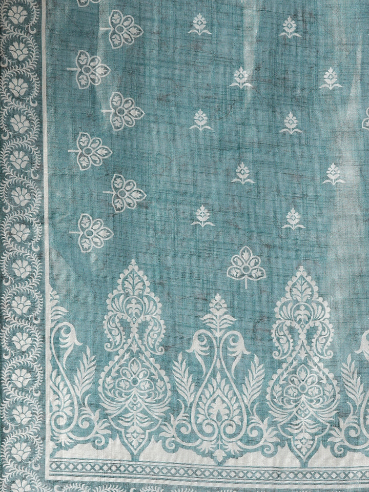 Neerus Green Printed Straight Kurta and Trousers With Dupatta