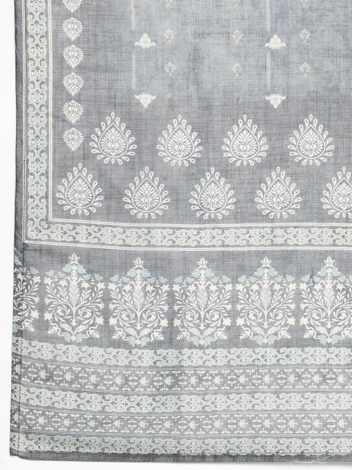 Neerus Blue Printed Straight Kurta and Trousers With Dupatta