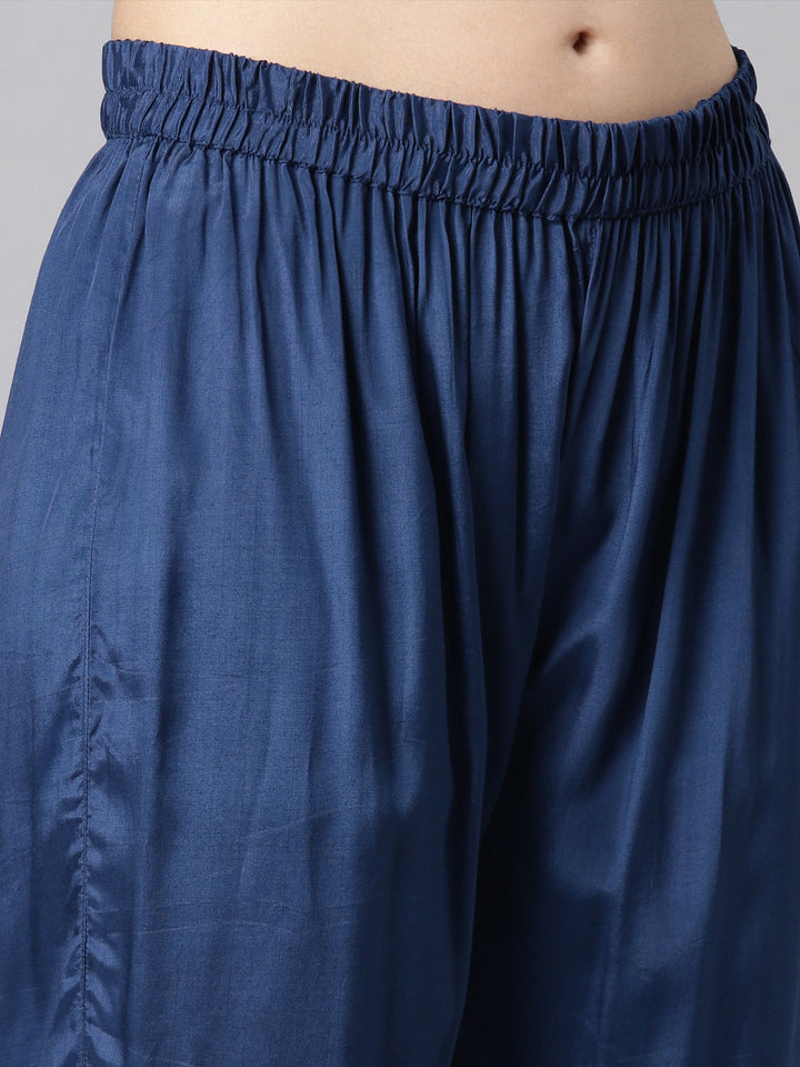 Neerus Blue Printed Kurta and Trousers With Dupatta