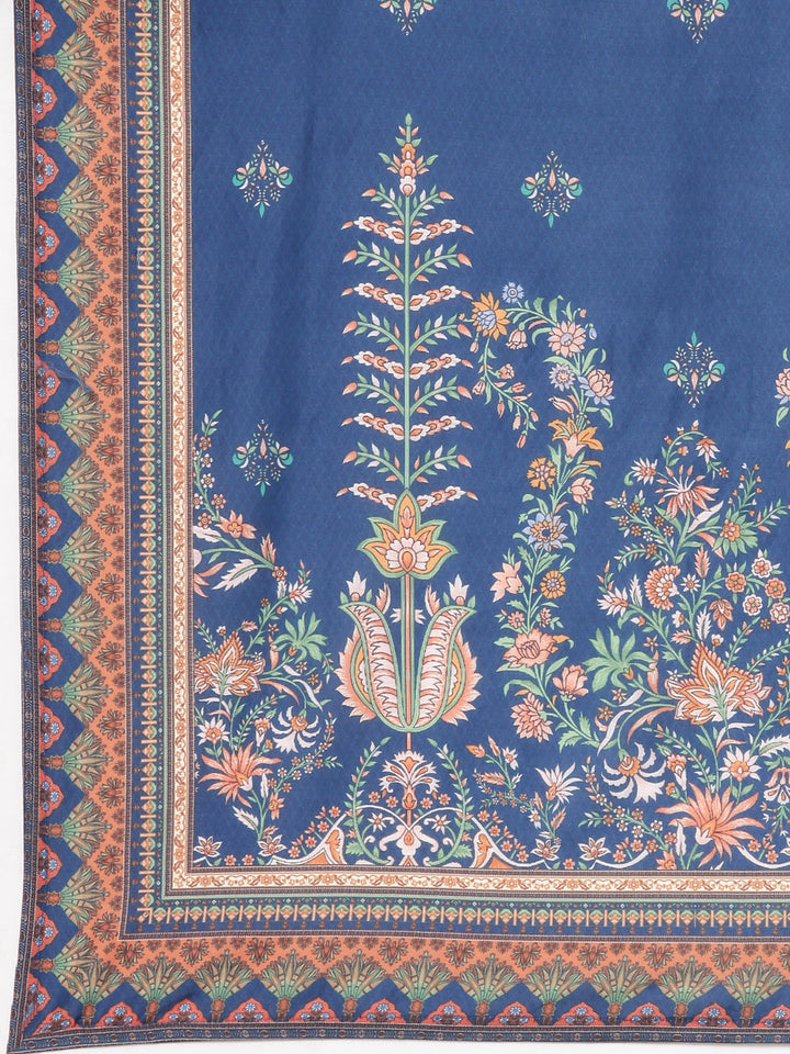 Neerus Blue Printed Kurta and Trousers With Dupatta