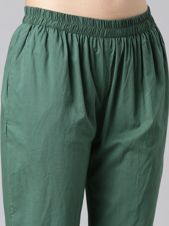 Neerus Olive Printed Kurta and Trousers With Dupatta