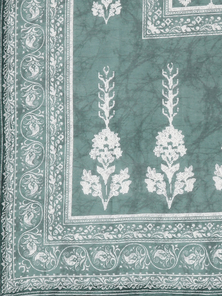Neerus Olive Printed Kurta and Trousers With Dupatta