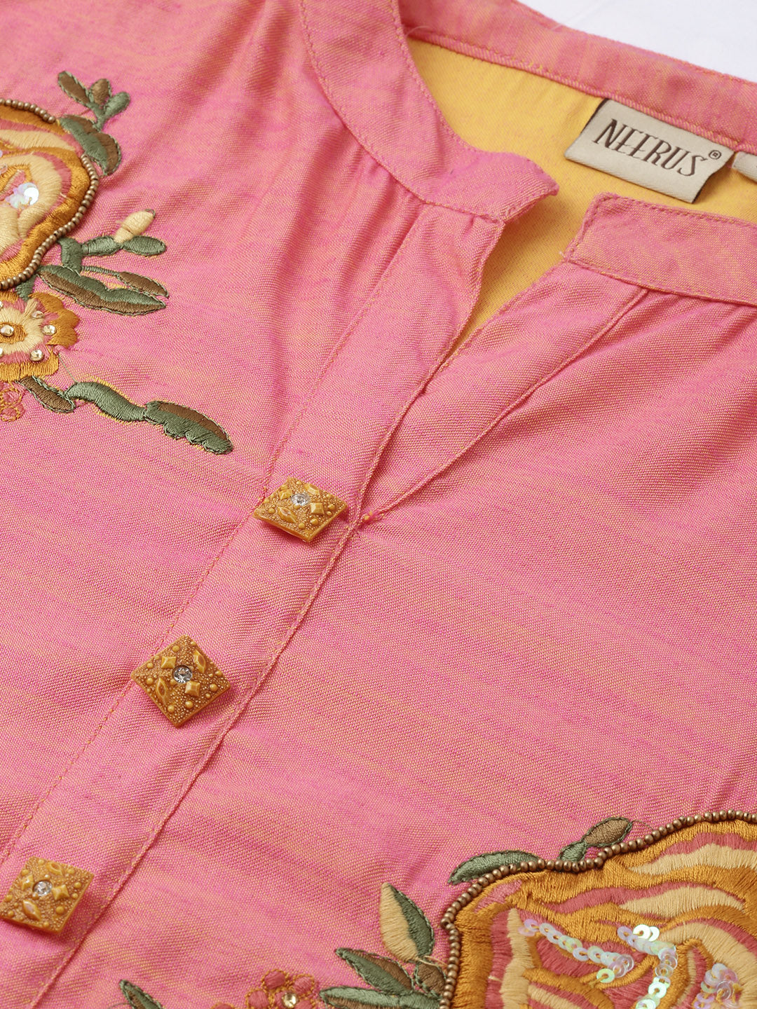 Neerus Pink rayon embroidered straight kurta - back view