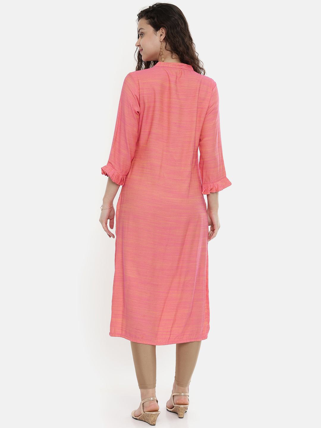 Neerus Pink rayon embroidered straight kurta - detail view 2