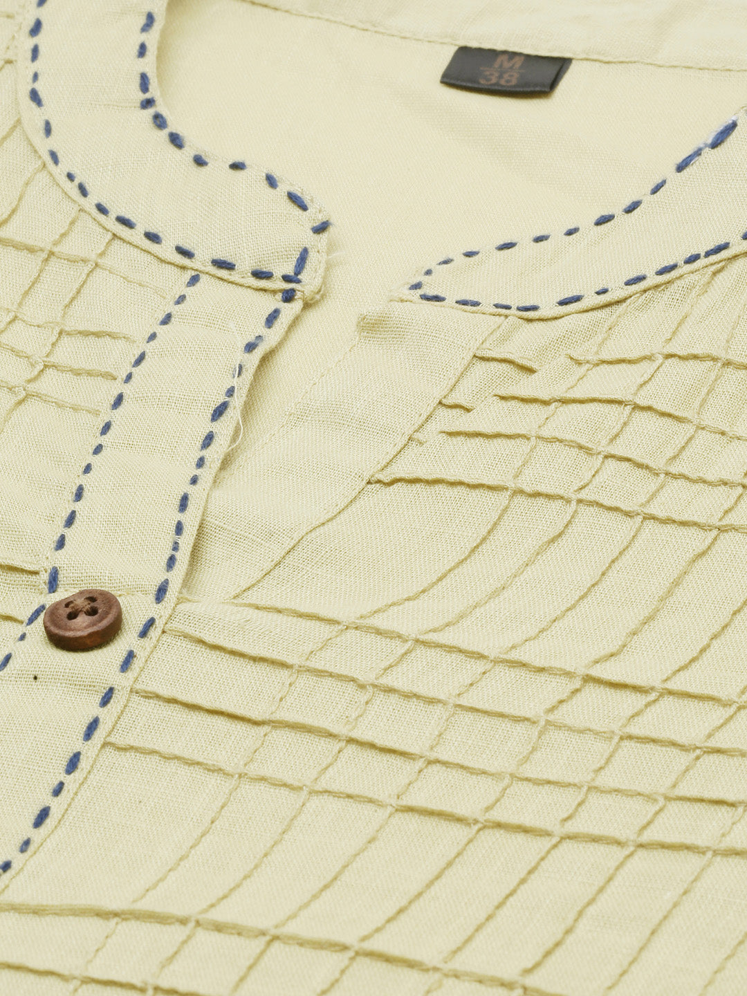 Neerus Beige slub cotton straight kurti - side view