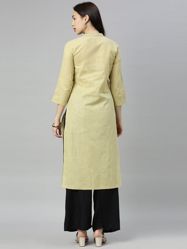 Neerus Beige slub cotton straight kurti - detail view 4