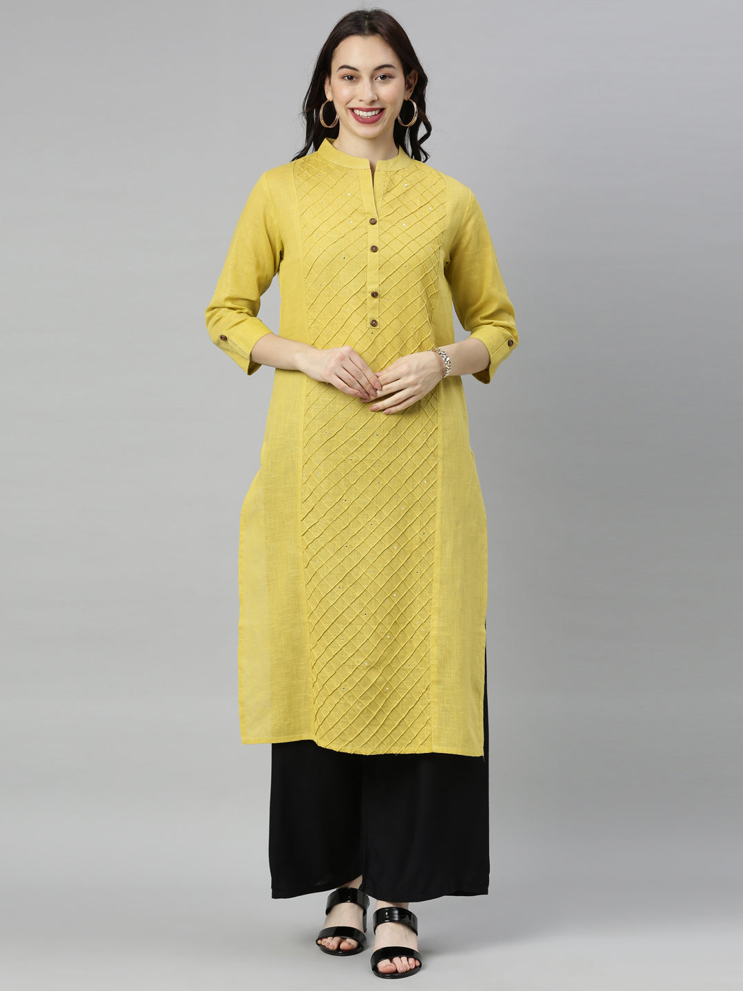 Neerus Green embroidered straight kurta - front view