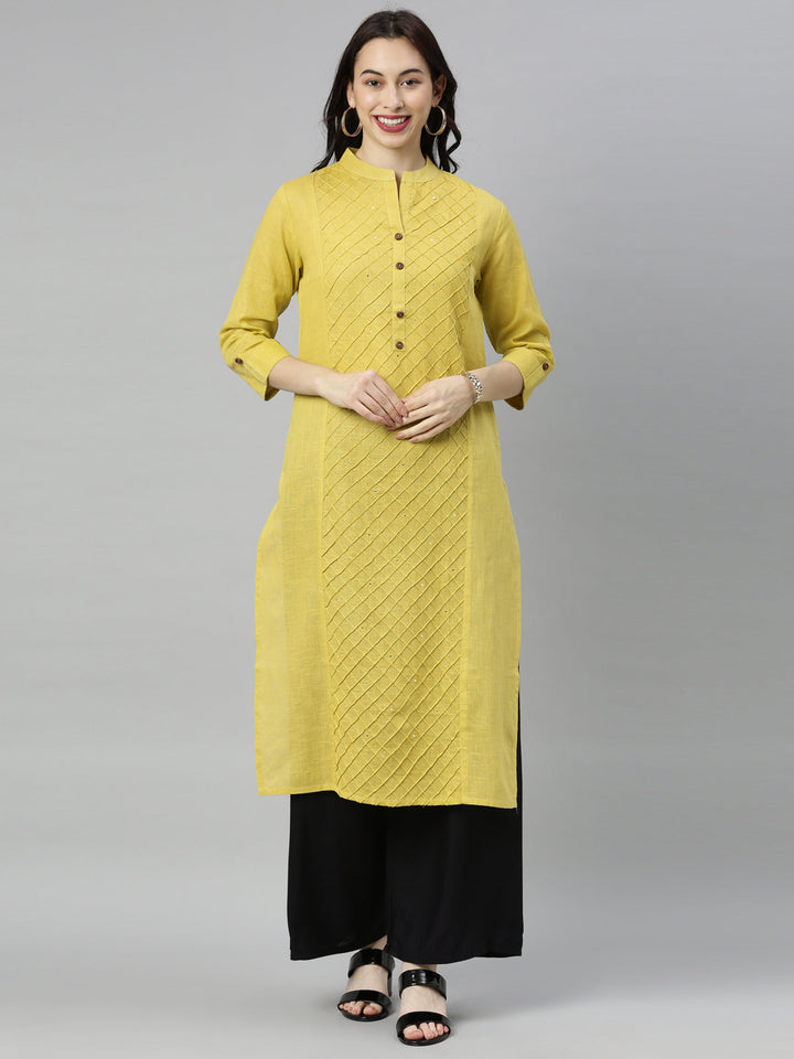 Neerus Green embroidered straight kurta - front view