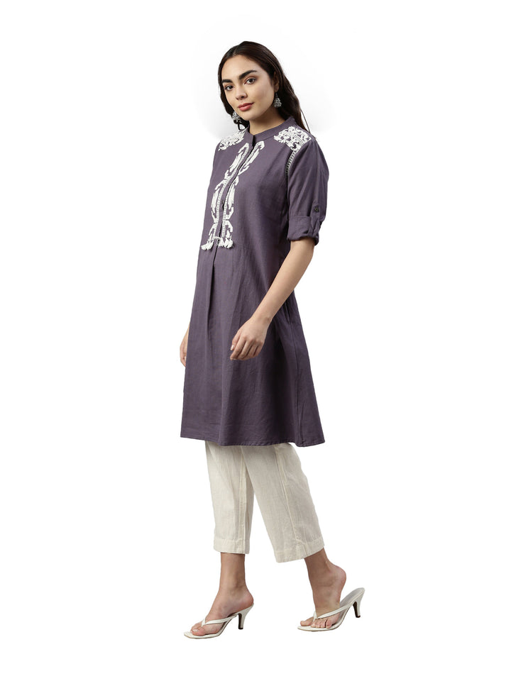 Neerus Grey polyester printed kurta set - side view