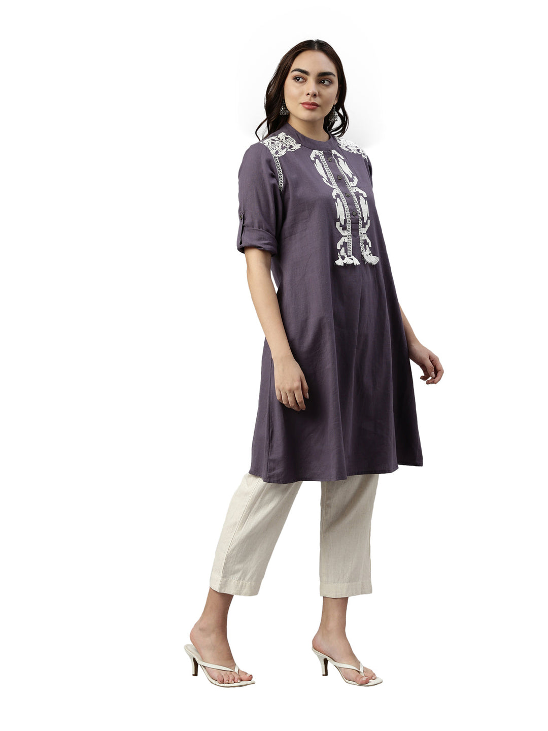 Neerus Grey polyester printed kurta set - detail view 1