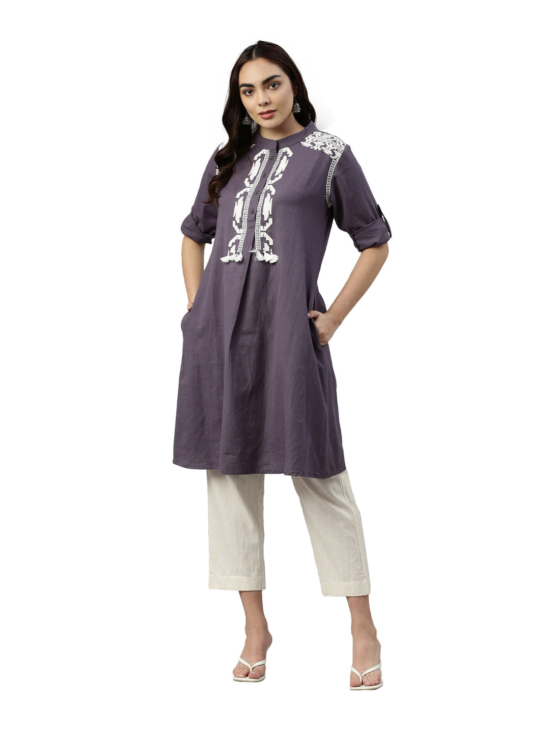 Neerus Grey polyester printed kurta set - detail view 3