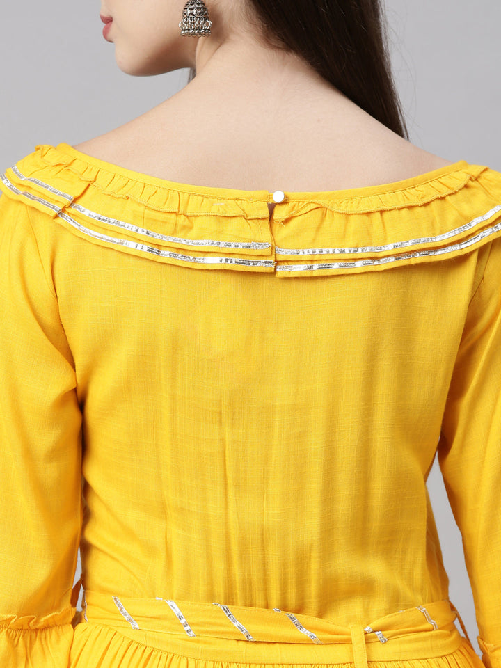 Neerus Yellow rayon flared kurta - detail view 4