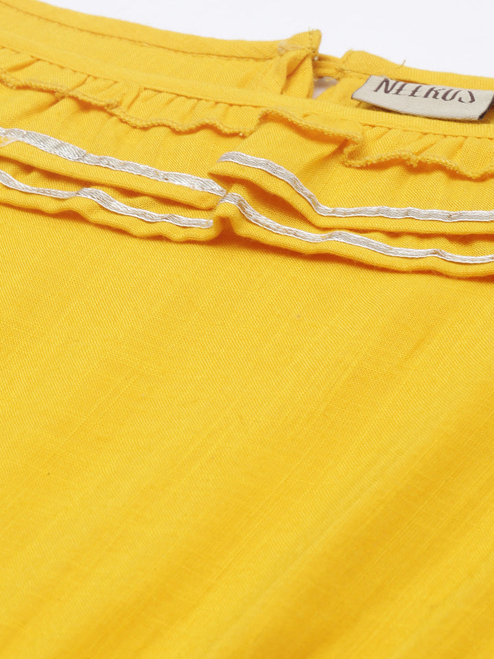 Neerus Yellow rayon flared kurta - detail view 5