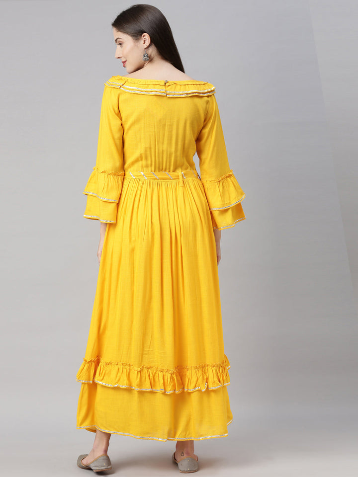 Neerus Yellow rayon flared kurta - detail view 9