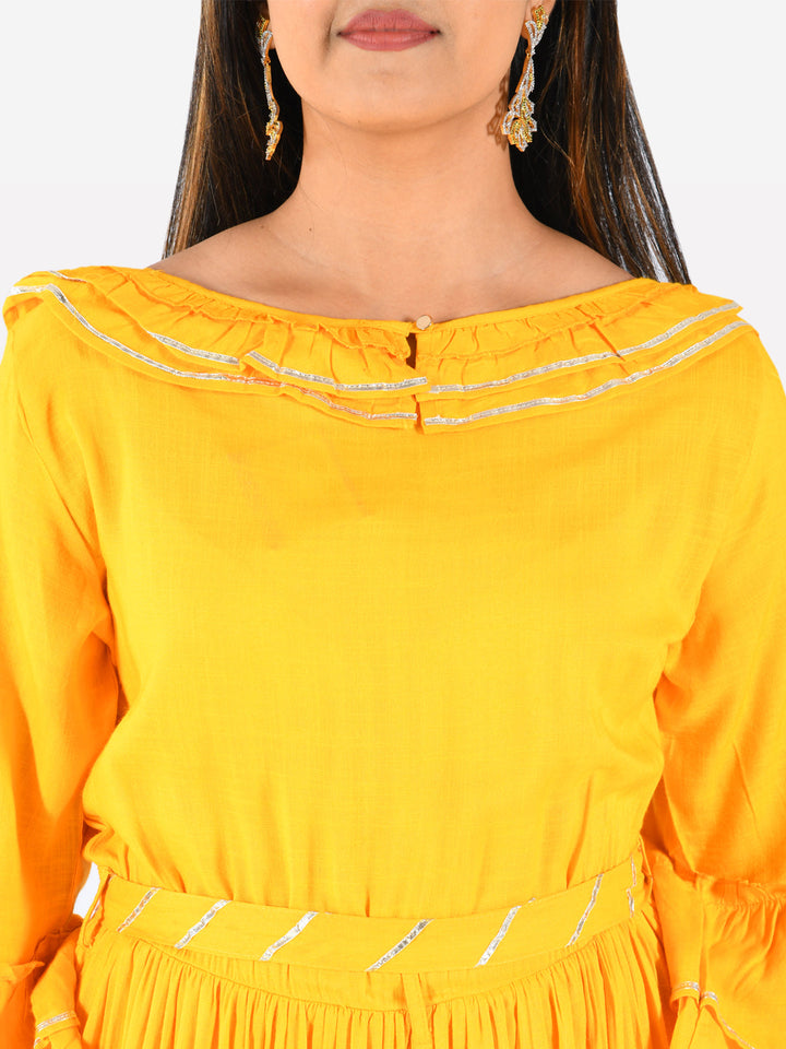 Neerus Yellow rayon flared kurta - detail view 1