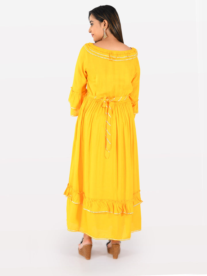 Neerus Yellow rayon flared kurta - detail view 2