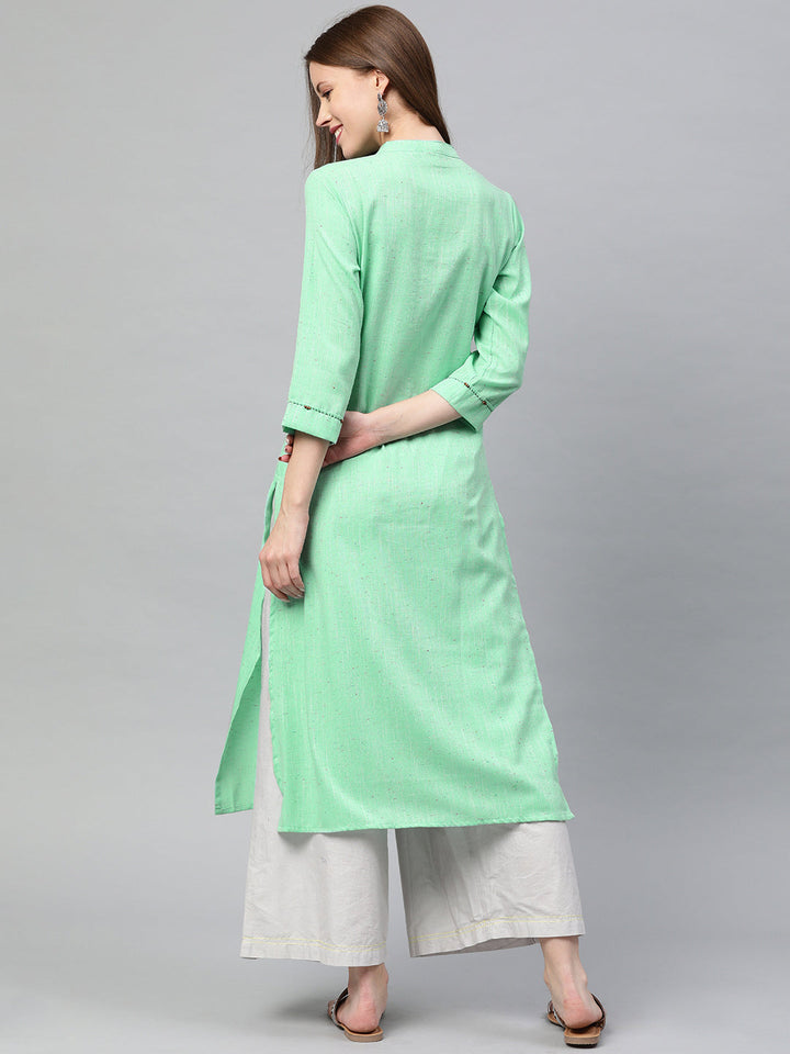 Neerus Green Rayon Embroidered Straight Kurta - detail view 1