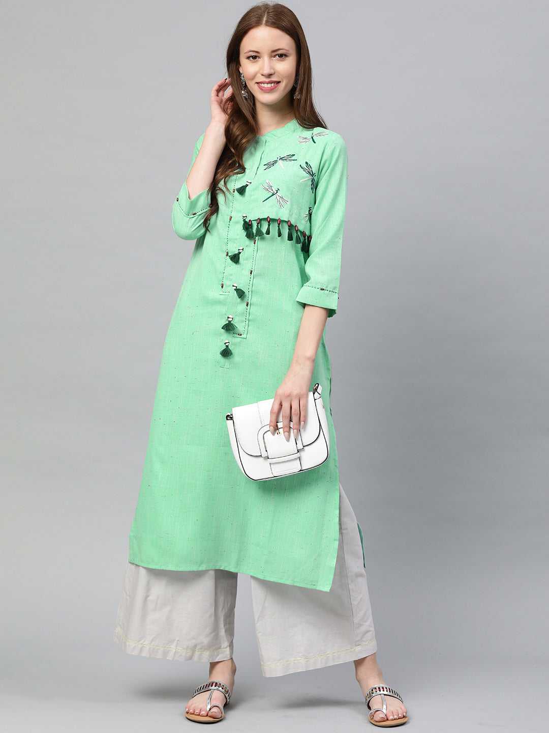 Neerus Green Rayon Embroidered Straight Kurta - detail view 2