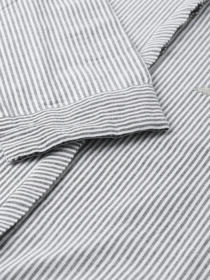 Neerus White cotton striped A-line kurta - detail view 2