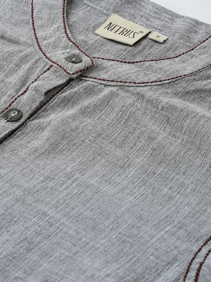Neerus Grey rayon solid A-Line kurti - back view