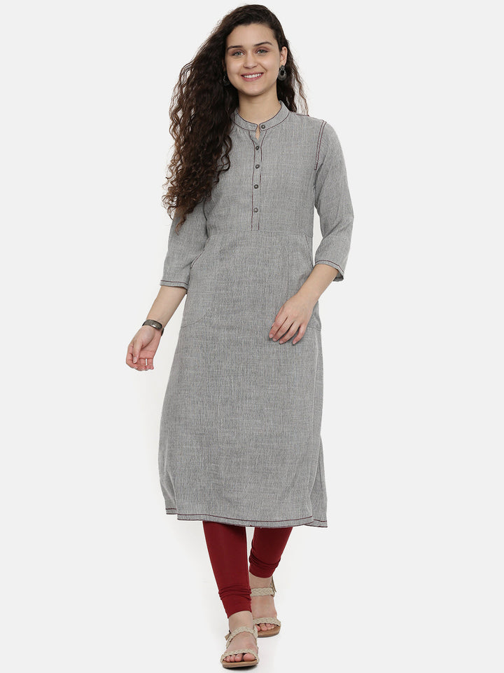 Neerus Grey rayon solid A-Line kurti - side view
