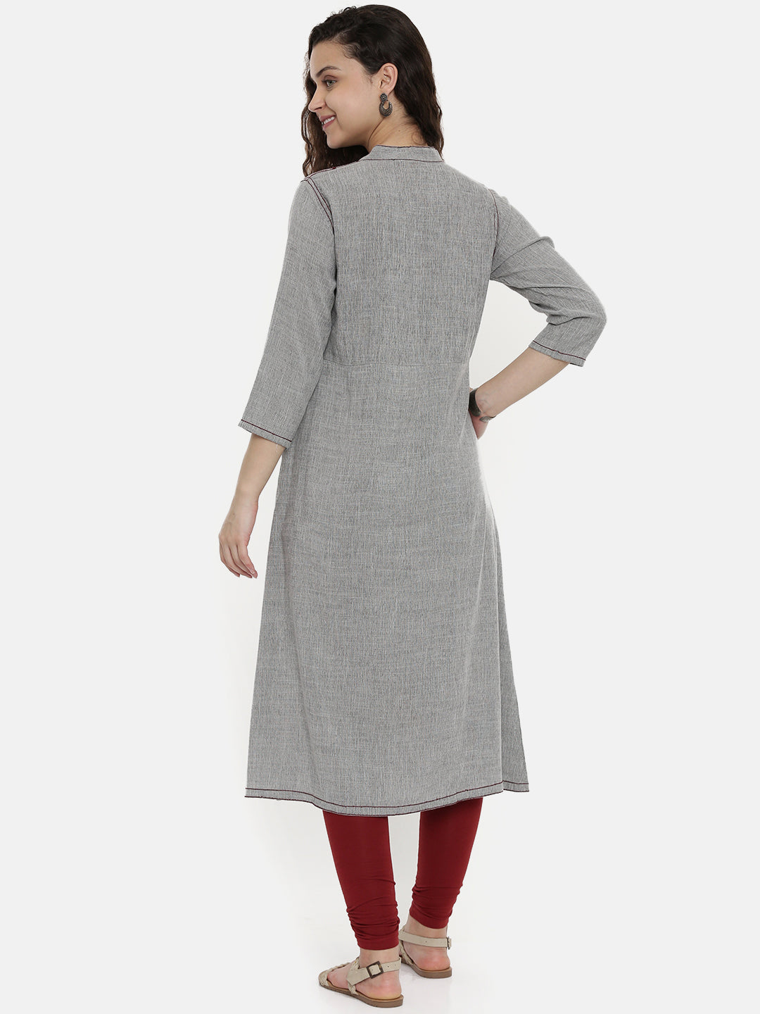 Neerus Grey rayon solid A-Line kurti - detail view 1
