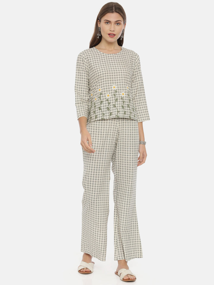 Neerus Grey polyester printed co-ord set - front view