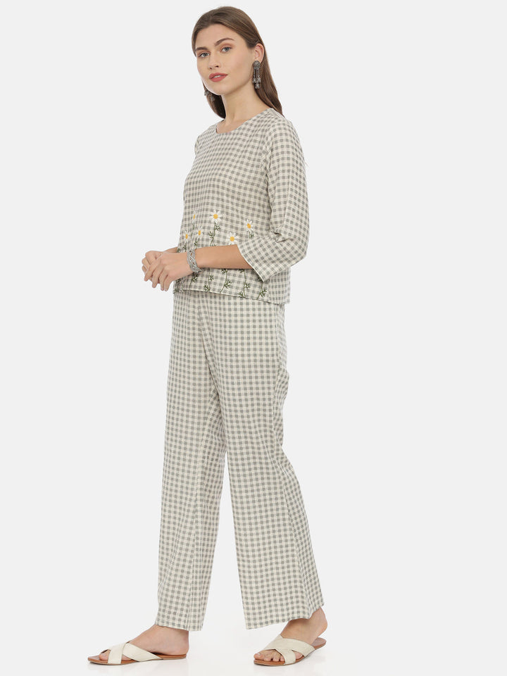 Neerus Grey polyester printed co-ord set - side view