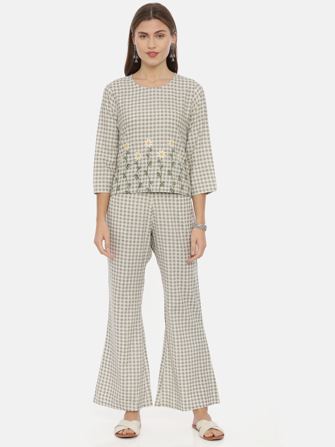 Neerus Grey polyester printed co-ord set - detail view 3