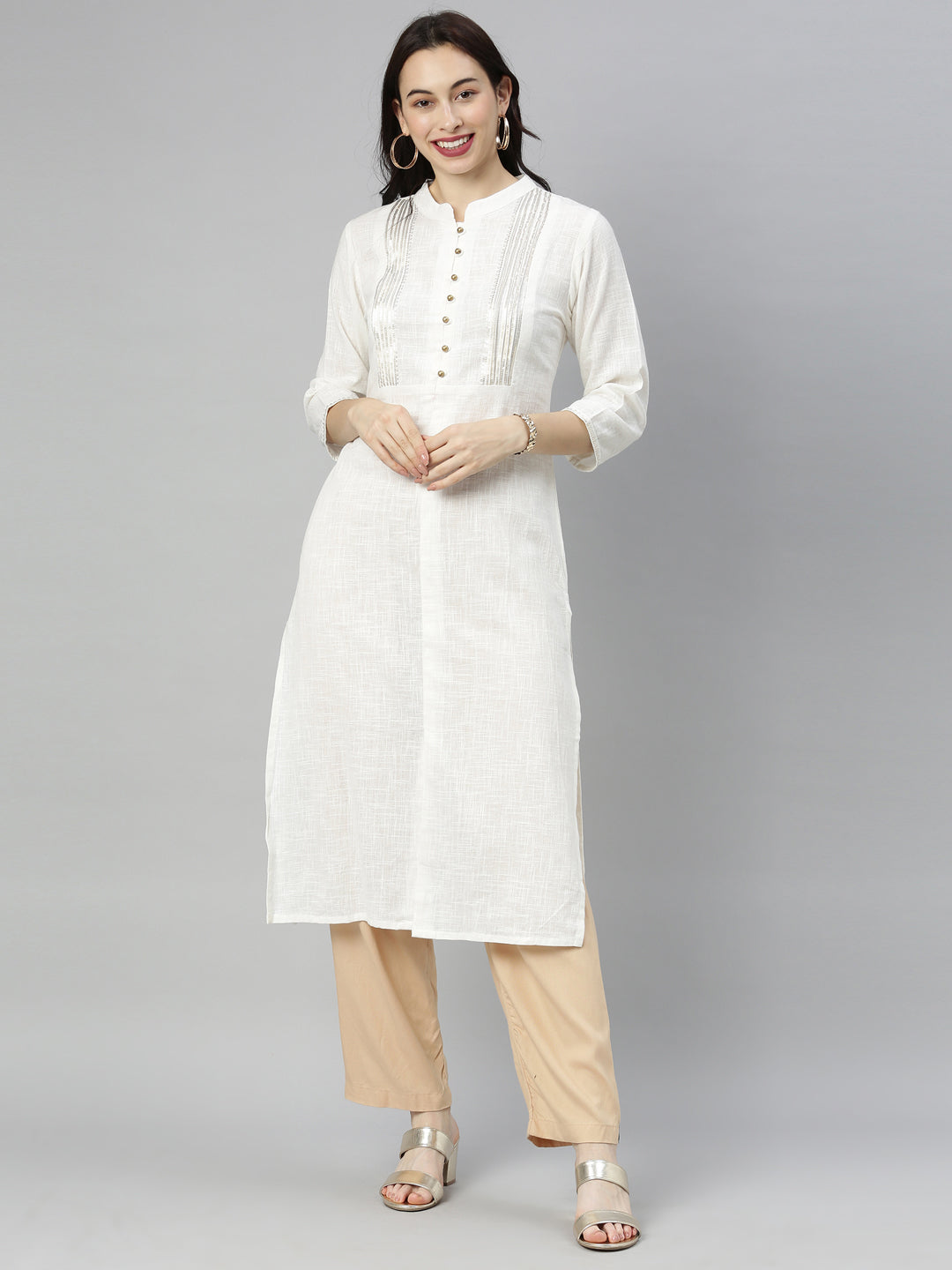 Neerus White embellished straight kurta - detail view 6