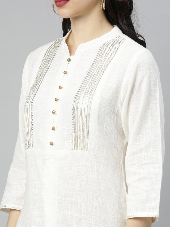 Neerus White embellished straight kurta - back view