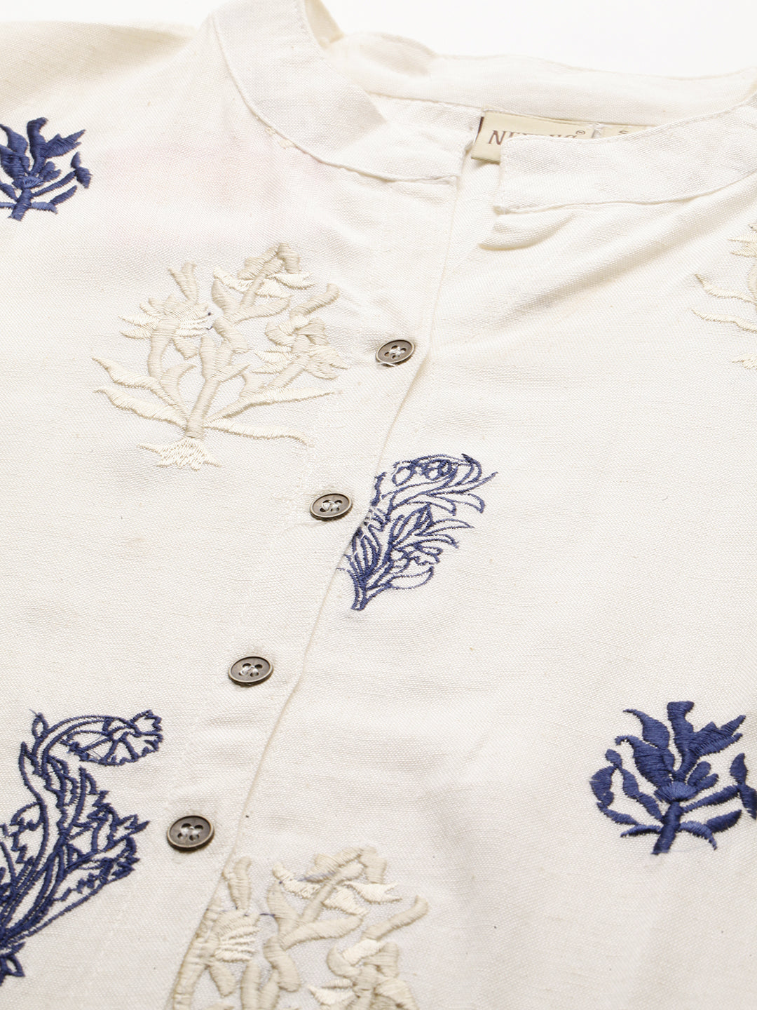 Neerus White cotton embroidered A-line kurti - back view