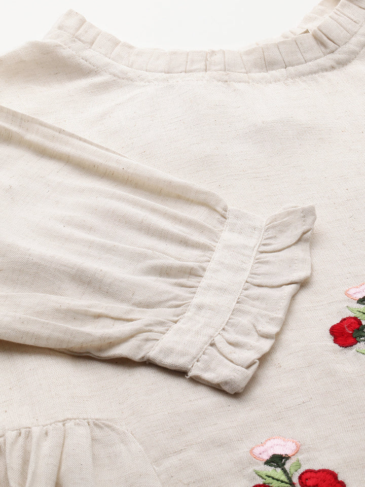 Neerus White embroidered A-line kurta - back view