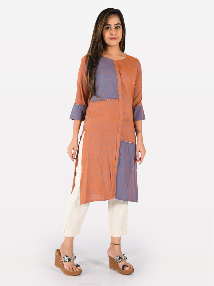 Neerus Multi rayon printed straight kurti - front view