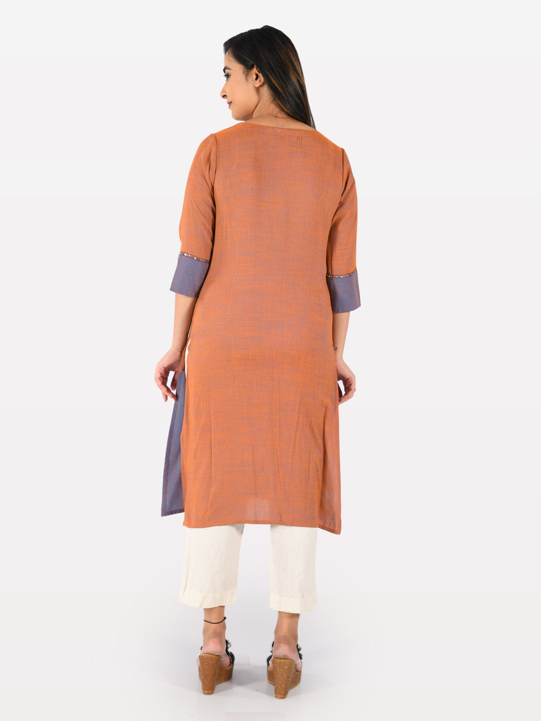 Neerus Multi rayon printed straight kurti - back view