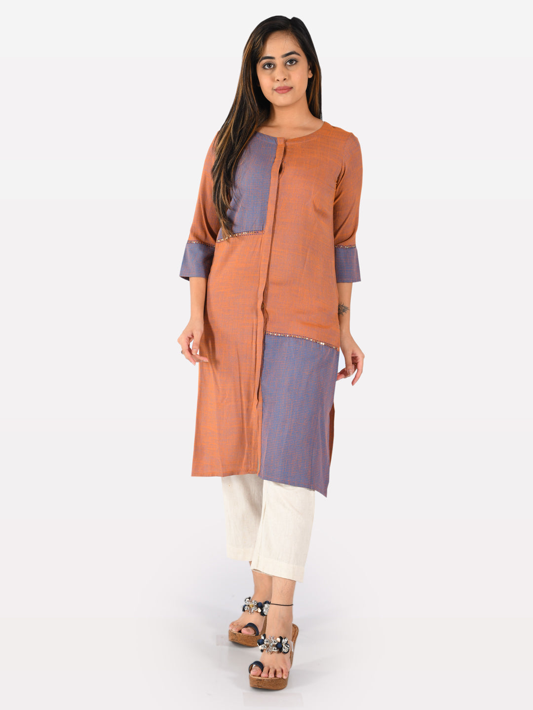 Neerus Multi rayon printed straight kurti - detail view 1