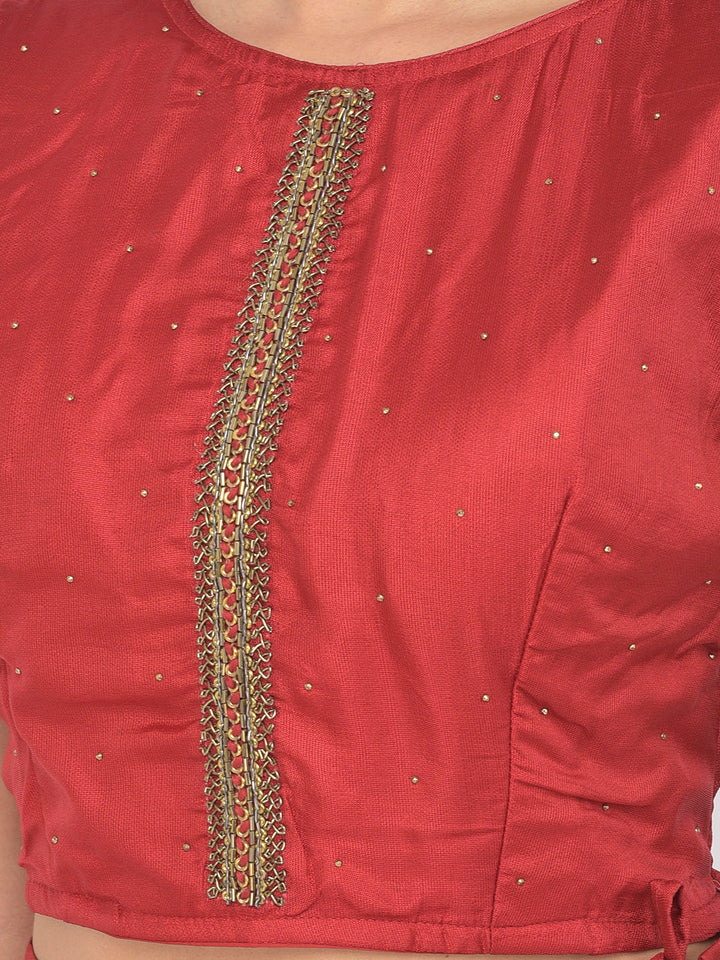 Neerus Maroon silk embellished co-ord set with jacket - detail view 4
