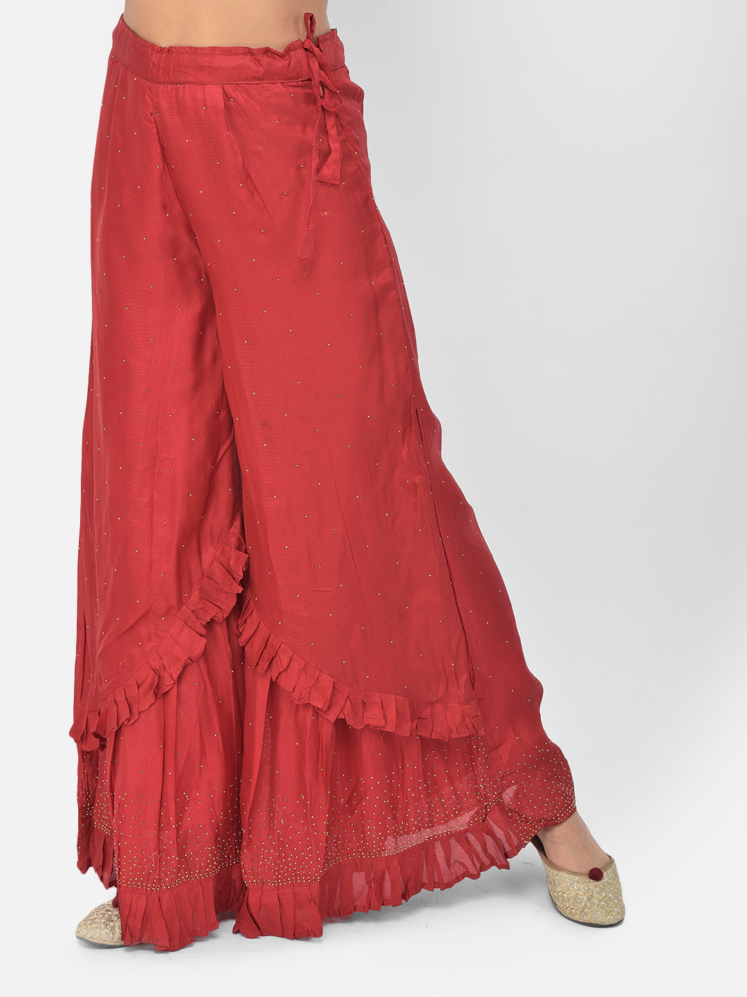 Neerus Maroon silk embellished co-ord set with jacket - detail view 6