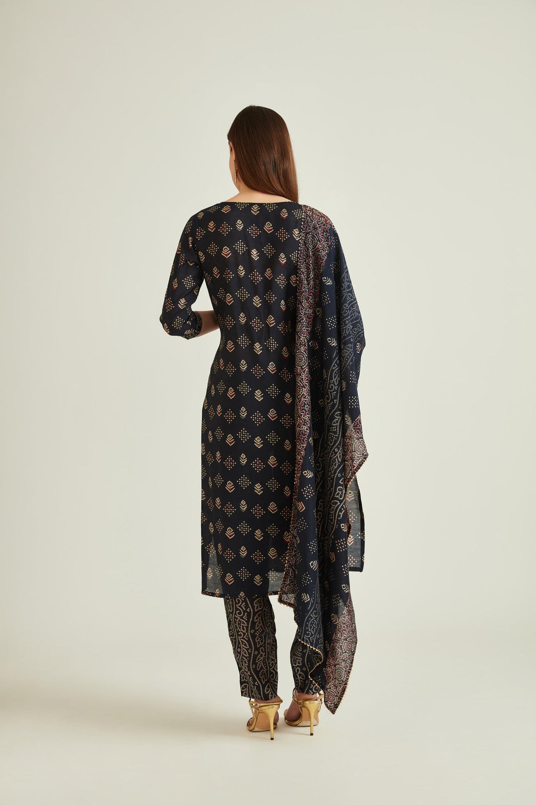 Neerus Blue muslin mirror work kurta set - back view