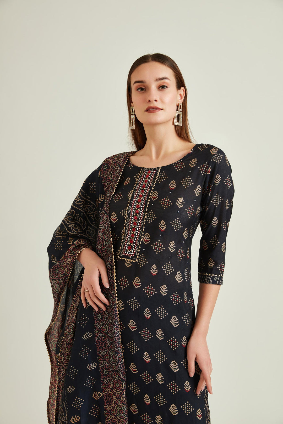 Neerus Blue muslin mirror work kurta set - side view