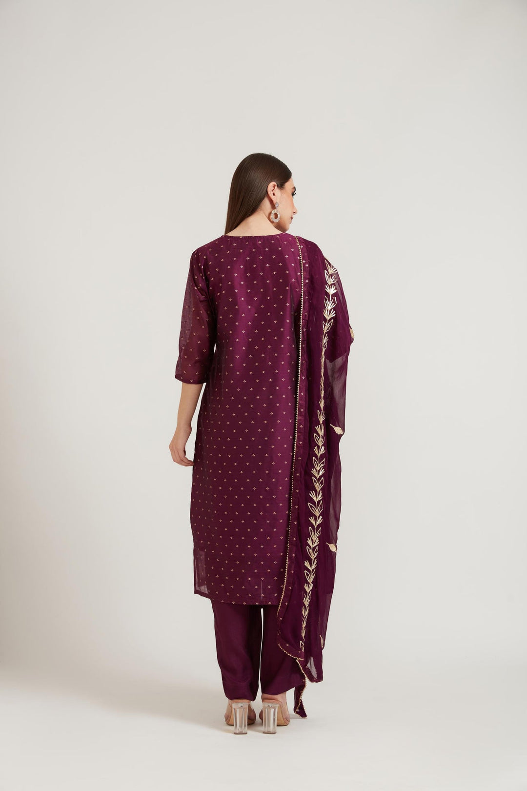 Neerus Purple Chanderi printed suit set - detail view 1