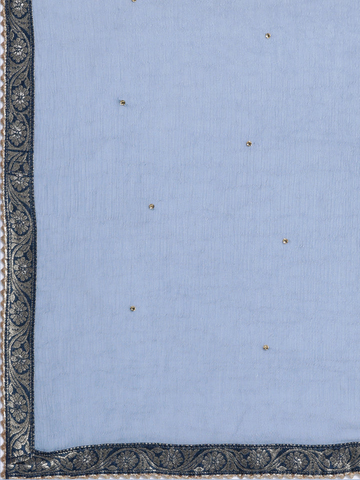 Neerus Blue printed straight suit set - detail view 4