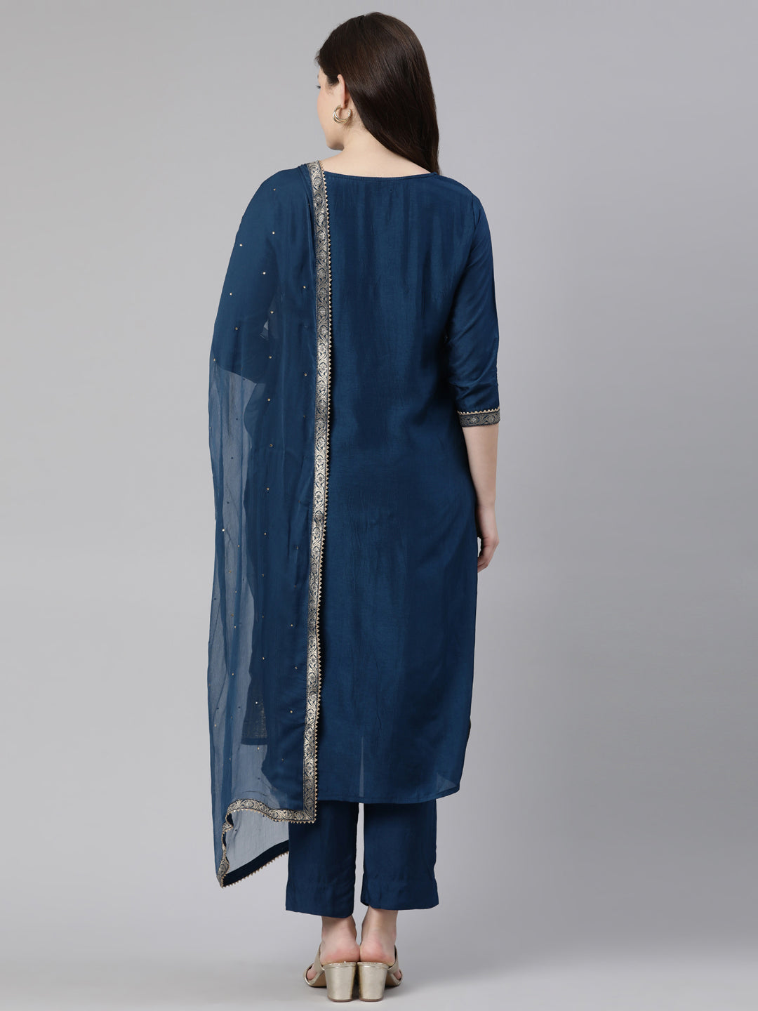 Neerus Blue printed straight suit set - side view