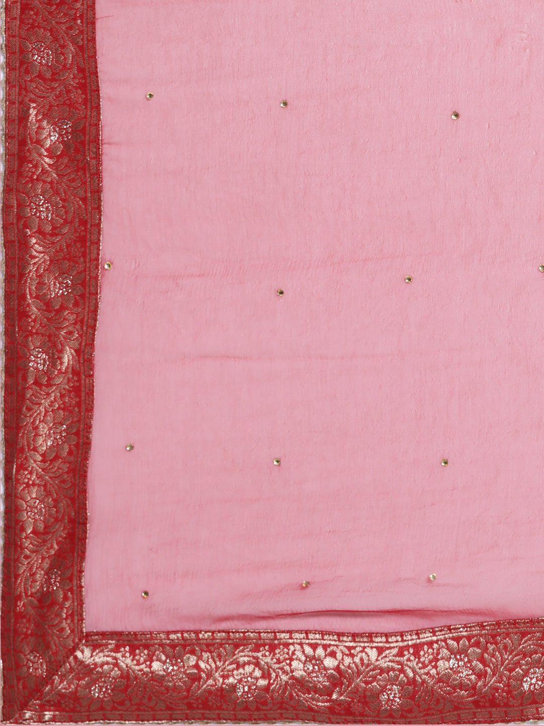 Neerus Red printed kurta set with trousers and dupatta - detail view 4