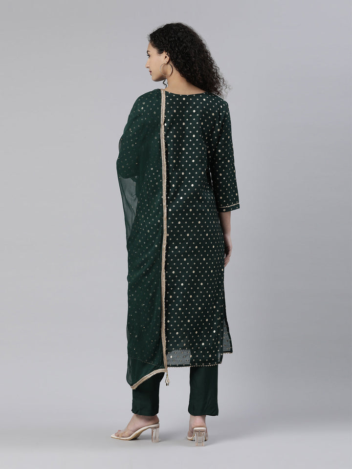 Neerus Green Chanderi Printed Kurta Set - side view