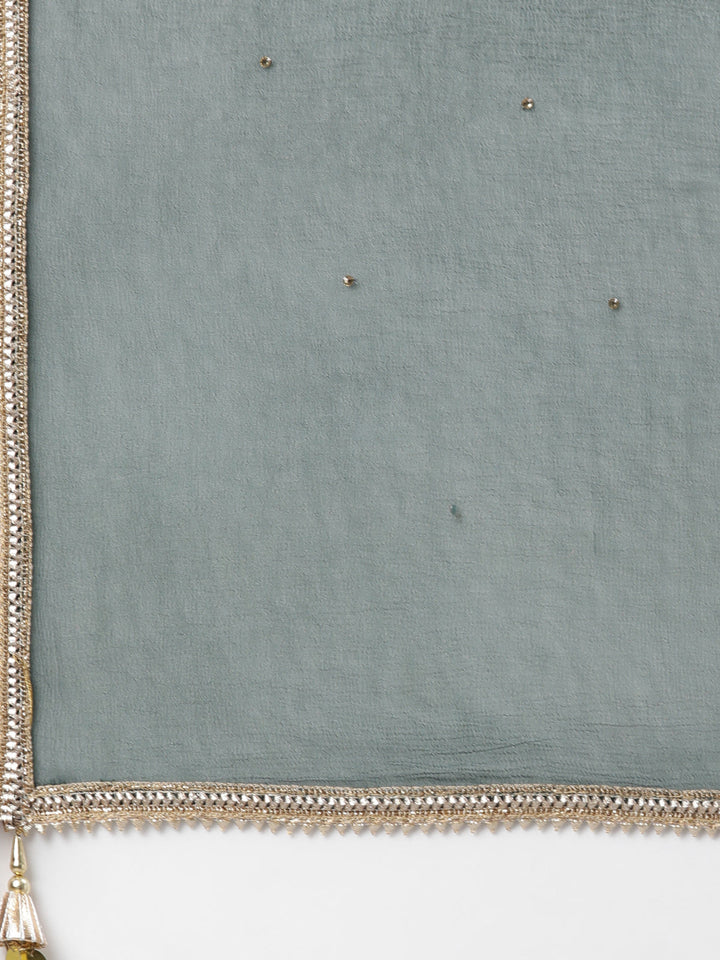 Neerus Green Chanderi Printed Kurta Set - detail view 3