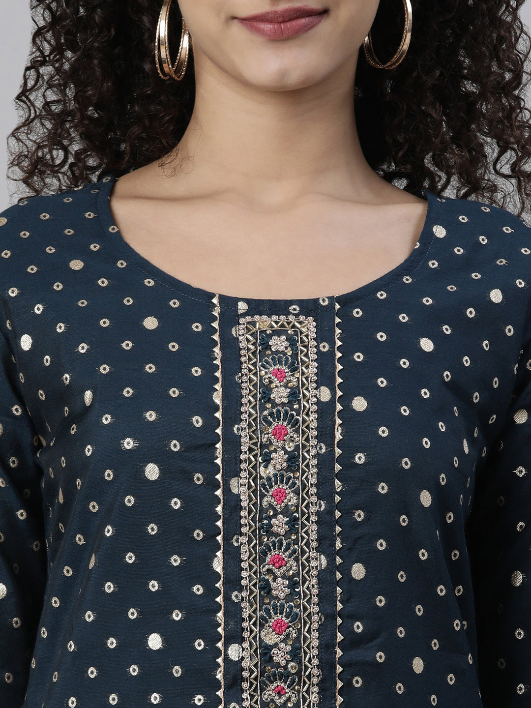 Neerus Blue Chanderi Printed Suit Set - detail view 1