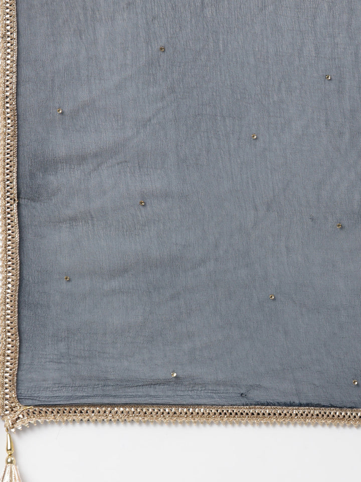 Neerus Blue Chanderi Printed Suit Set - detail view 3