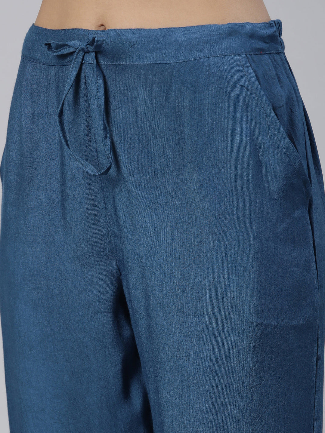 Neerus Blue printed suit set with trouser and dupatta - detail view 2