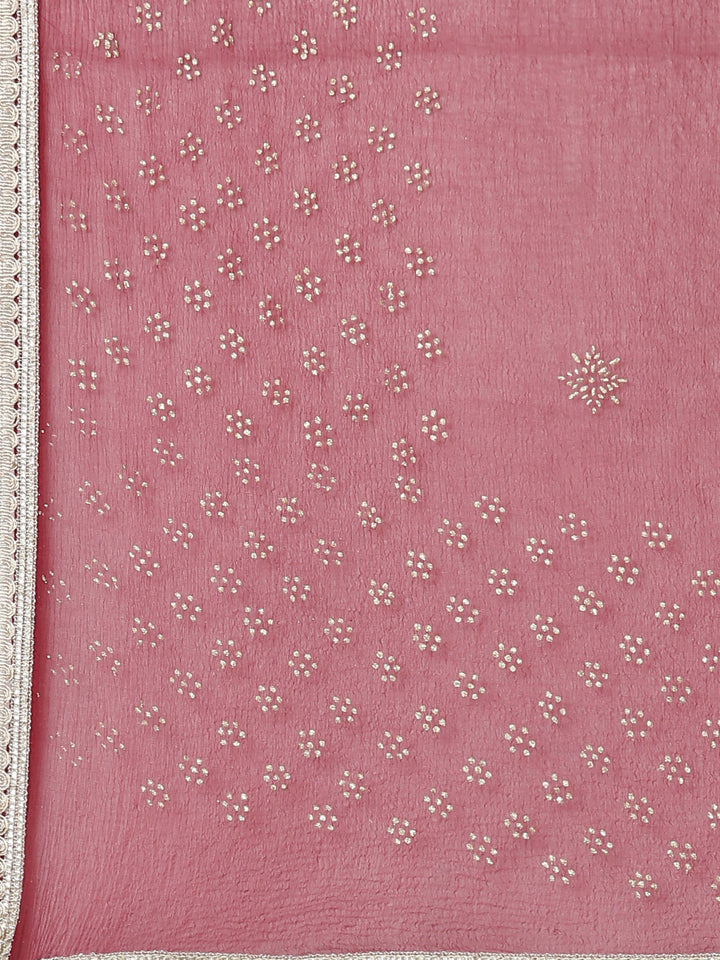 Neerus Maroon printed kurta set with trouser and dupatta - detail view 3